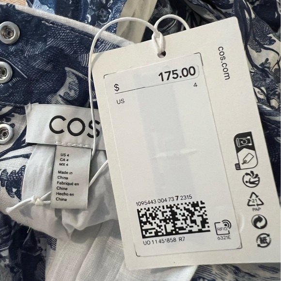 COS White Blue Toile de Jouy Linen Sleeveless
Halter Neck Long Midi Dress Size 4 - Picture 8 of 8